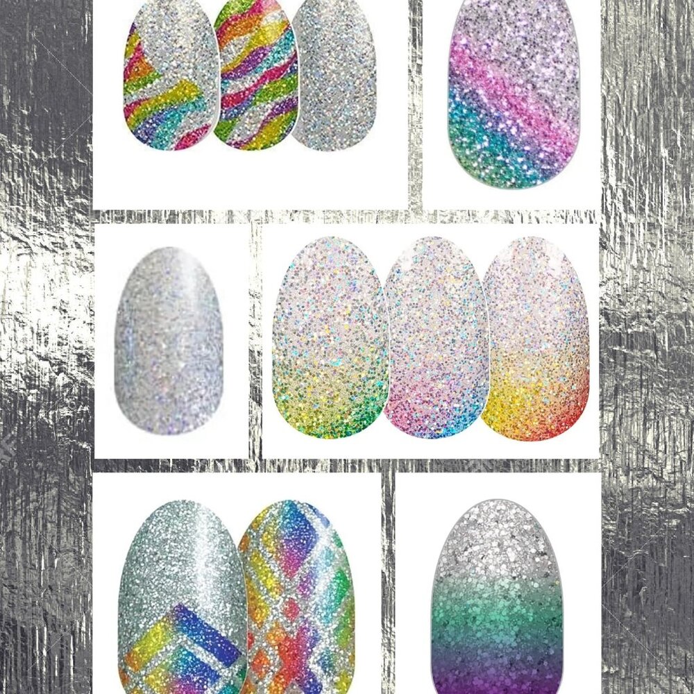 Silver Muli Glitter Bundle: (x6 Sets) Nail Polish Strips
